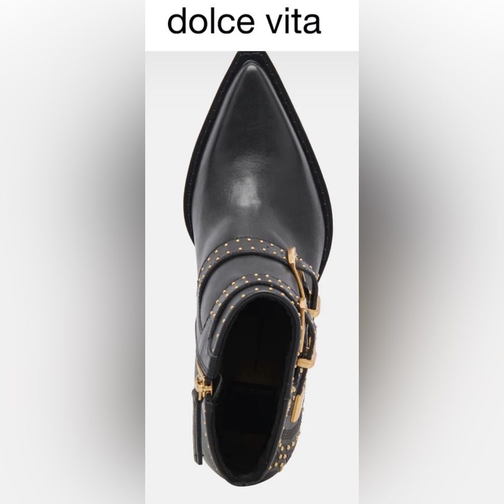 Dolce Vita Ronnie Black Leather Ankle Boots | Gold Studs | 6.5 | NIB 🌟Rare🌟 - Picture 10 of 16